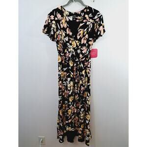 Isabel Maternity Dress Women's Black Floral XS Midi Ruffles Flutter Sleeve